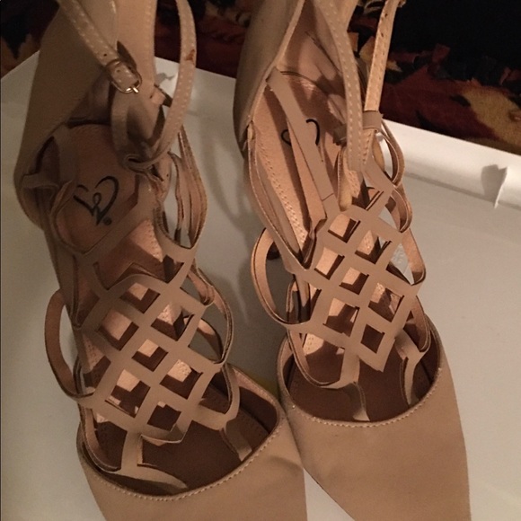 Beige Strappy Zip Up High Heel Shoe, Size 8 - Picture 2 of 2